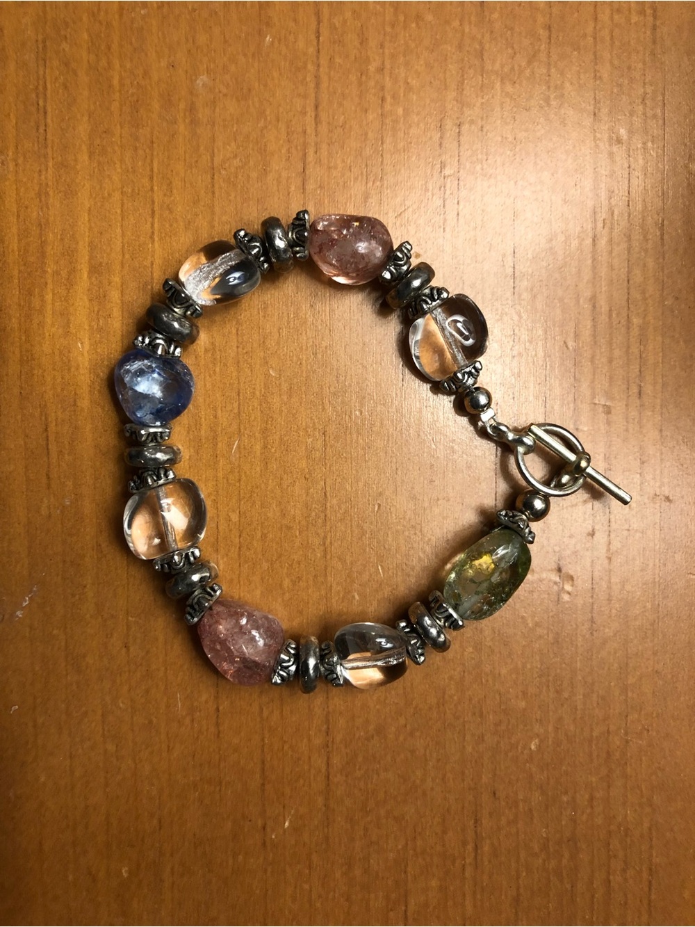 Multicolor Glass Bead and Silver Toggle Bracelet - Women Jewelry